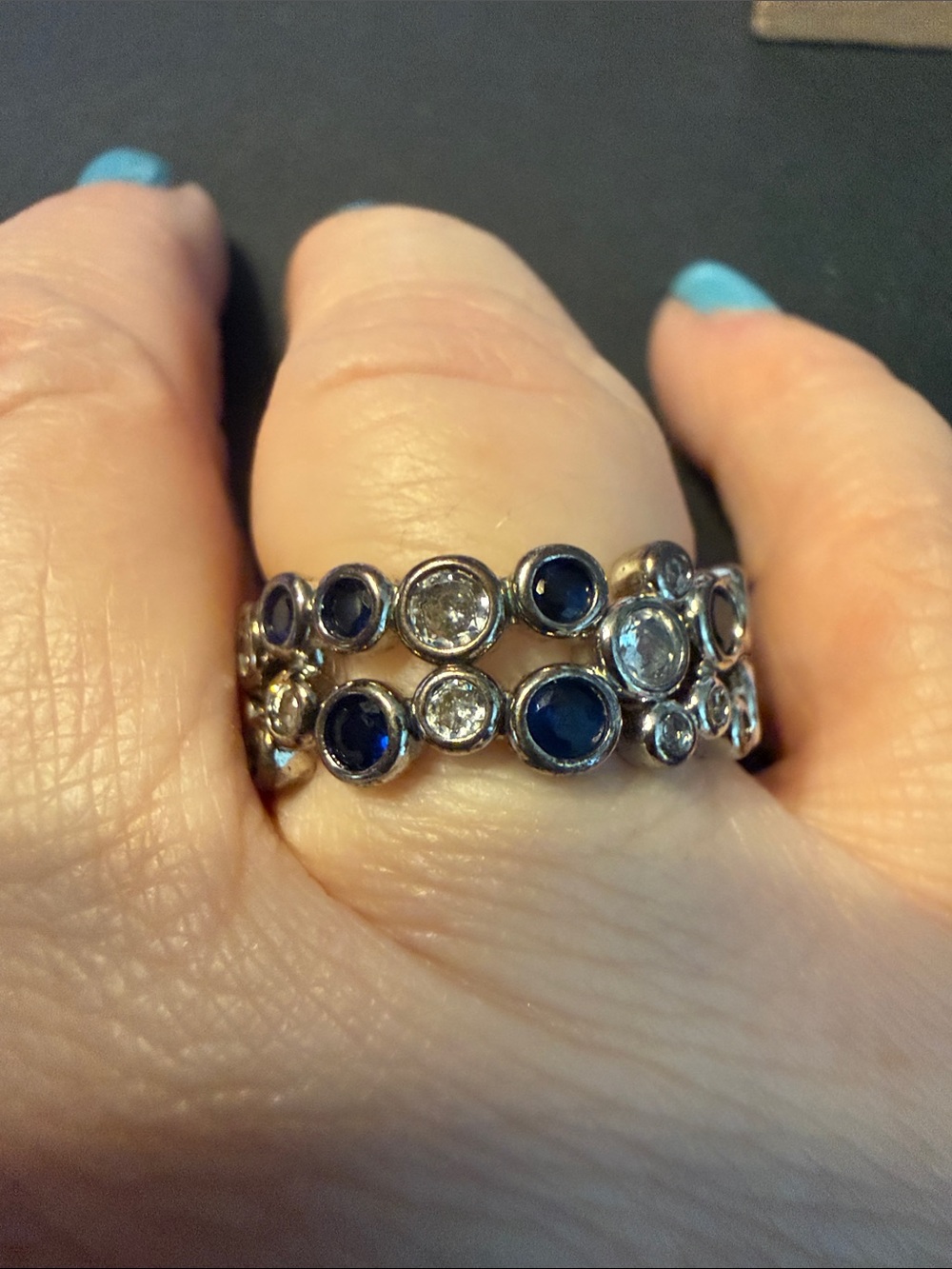 Silver Blue and White Stone Stackable Ring Set
